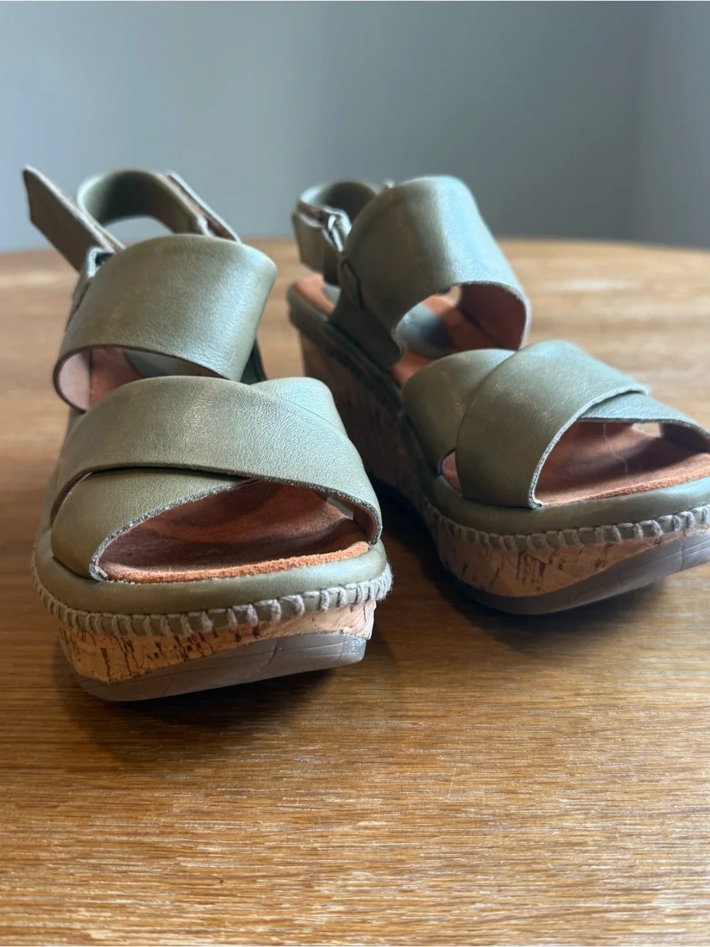 Bussola Olive Green Cork Wedge Sandals